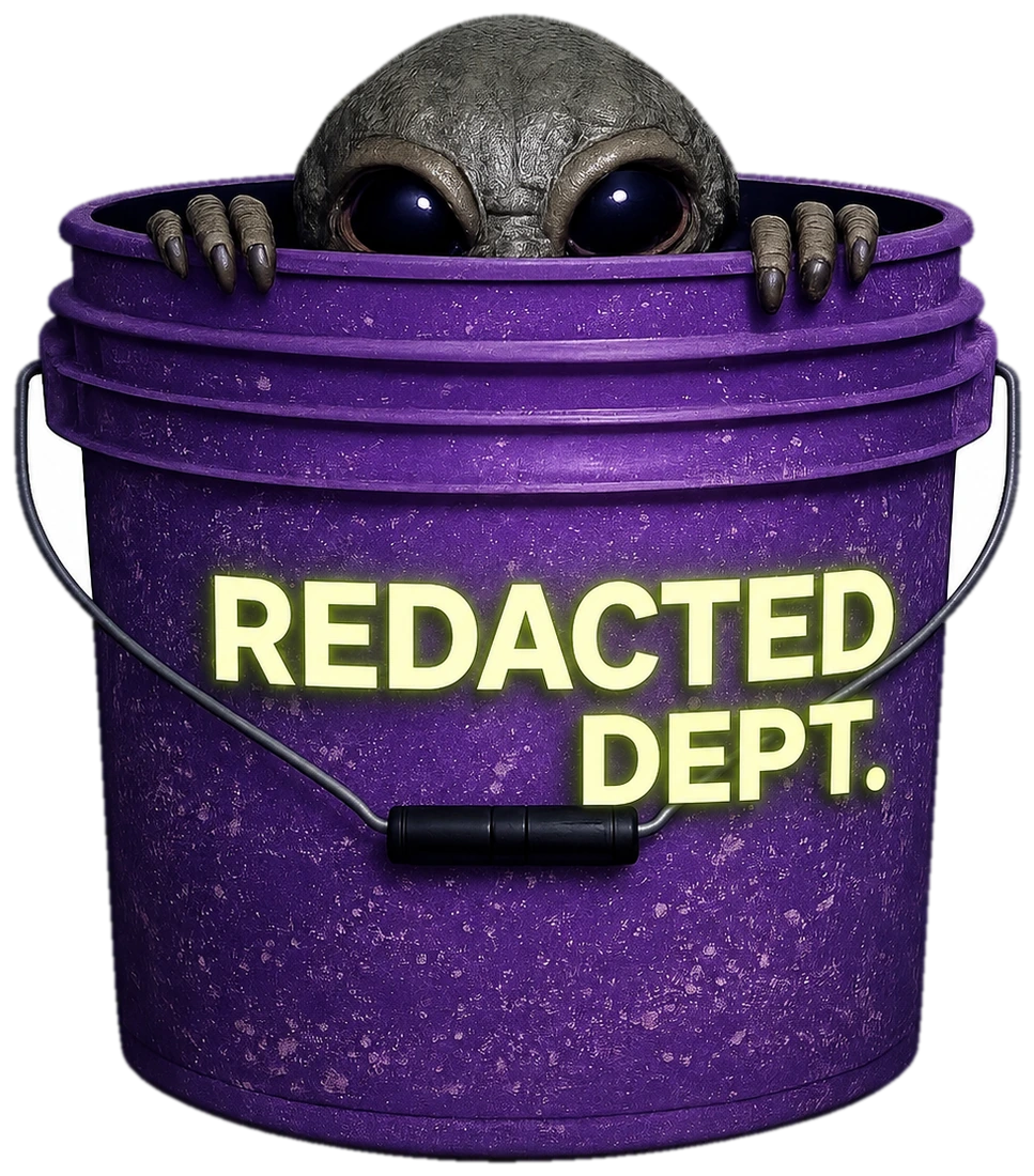 The REDACTED DEPT. alien peeking out of its purple bucket